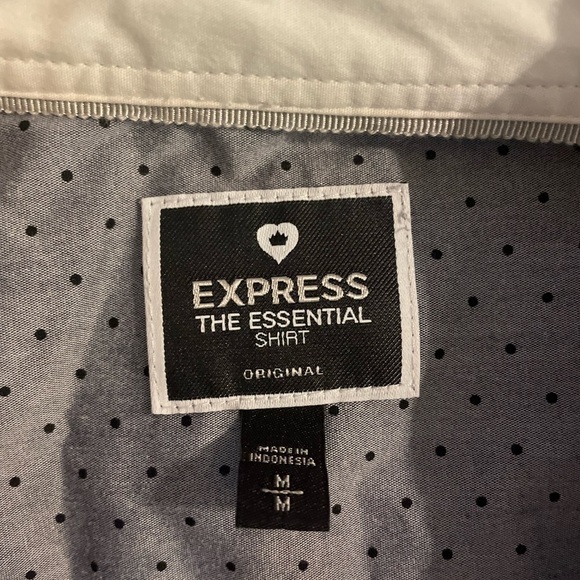 Express Button Down Collared Shirt Gray White Collar Black Polka Dots - Picture 2 of 4